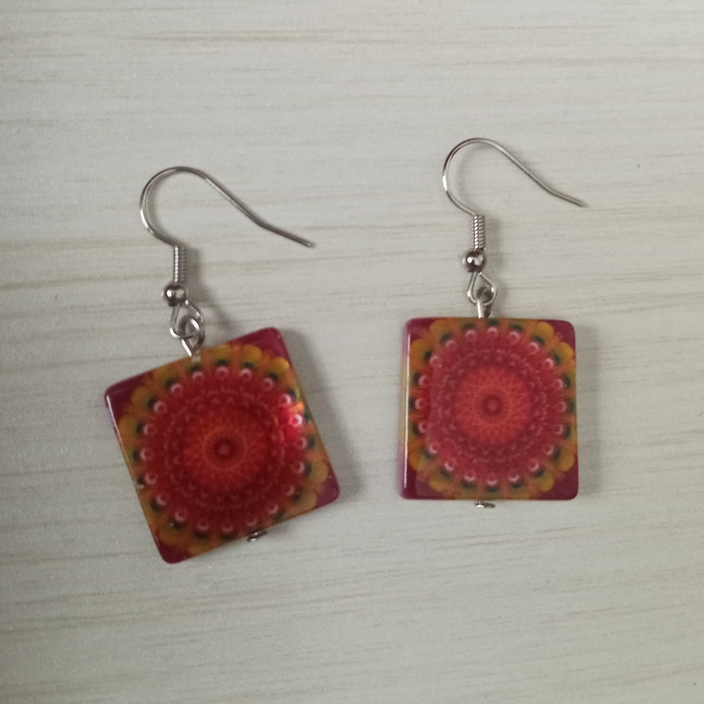 New rainbow shell earrings bright colorful boho handmade